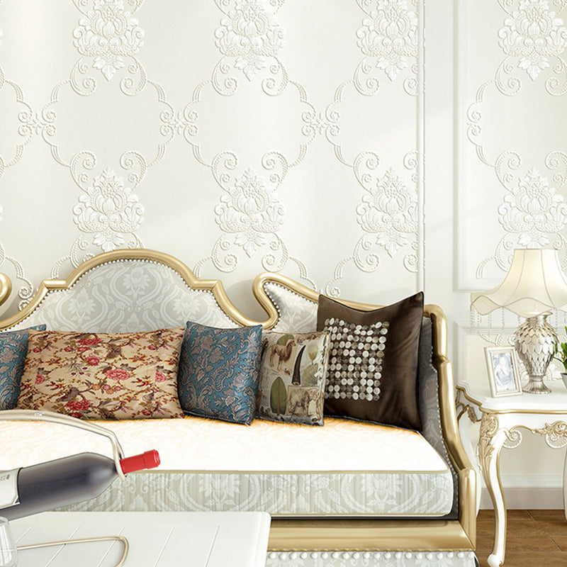 Glam Swirl Flower Wallpaper for Living Room 54.2-sq ft Wall Covering in Pastel Color Beige Clearhalo 'Wall Decor' 'Wallpaper' 1218762