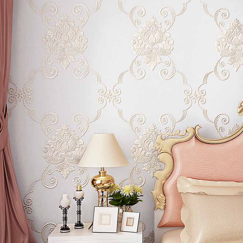Glam Swirl Flower Wallpaper for Living Room 54.2-sq ft Wall Covering in Pastel Color Light Pink Clearhalo 'Wall Decor' 'Wallpaper' 1218765