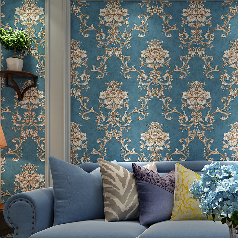 Luxe Medallion Wallpaper Roll Soft-Color Moisture Resistant Wall Art for Living Room Blue Clearhalo 'Wall Decor' 'Wallpaper' 1218782