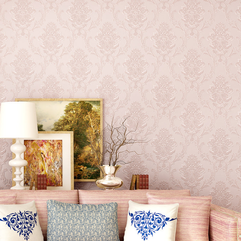 Embroidered Pastel Color Wallpaper Luxury Jacquard Patterned Wall Art, 31' L x 20.5" W Light Pink Clearhalo 'Wall Decor' 'Wallpaper' 1218793