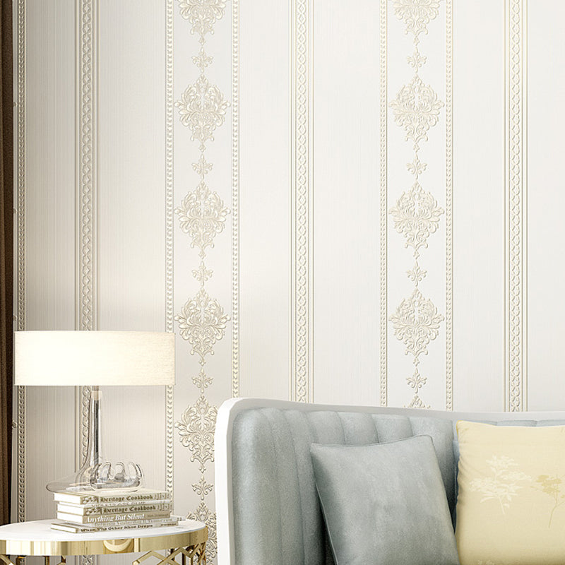 Light-Color Adhesive Stripe Wallpaper Damask Luxe Stain Resistant Wall Art, Easy to Remove Beige Clearhalo 'Wall Decor' 'Wallpaper' 1218829