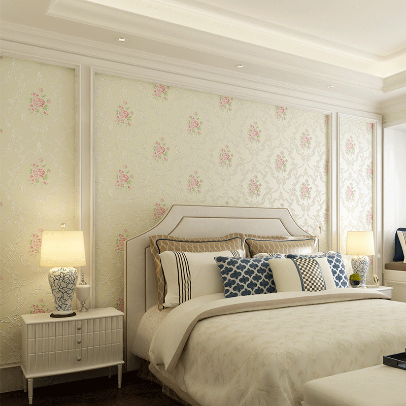 Countryside Flower Peony Wallpaper Light-Color Stain Resistant Wall Art for Bedroom Purple-Pink Clearhalo 'Country wall decor' 'Rustic' 'Wallpaper' Wall Decor' 1218955
