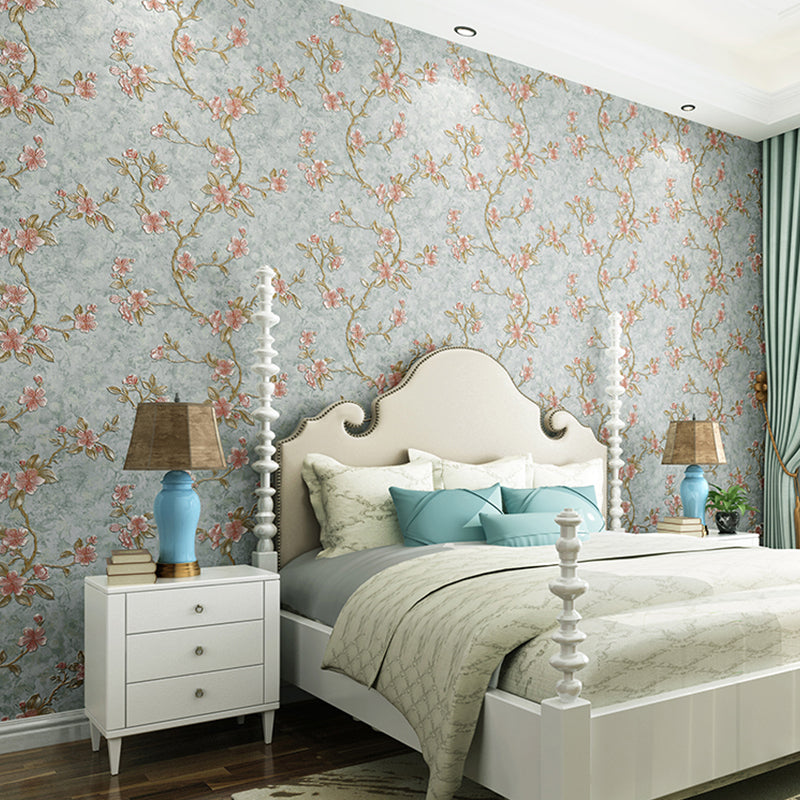 Rustic Plum Flower Wallpaper for Bedroom 31' L x 20.5" W Wall Covering in Soft Color Pewter A Clearhalo 'Country wall decor' 'Rustic' 'Wallpaper' Wall Decor' 1218961