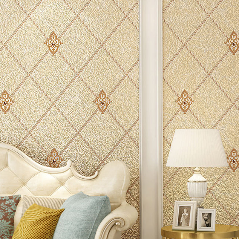 Stain-Resistant Trellis Wallpaper Flock Material Modern Style Wall Art for Living Room Beige Clearhalo 'Modern wall decor' 'Modern' 'Wallpaper' Wall Decor' 1219331