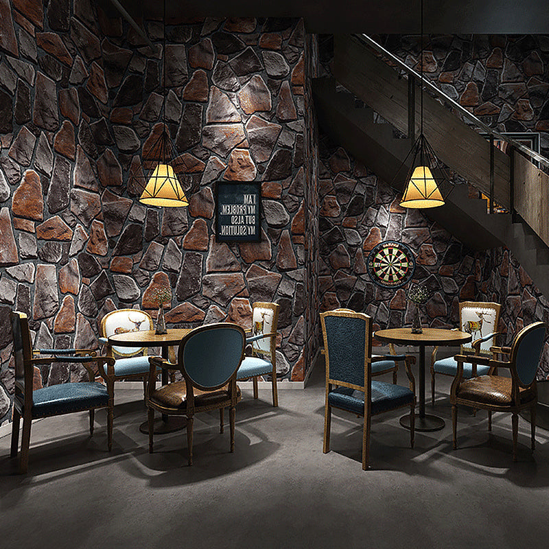 PVC Dark Color Wallpaper Steampunk Faux Stone Wall Art for Dining Room, 33' L x 20.5" W Dark Blue Clearhalo 'Industrial wall decor' 'Industrial' 'Wallpaper' Wall Decor' 1219457