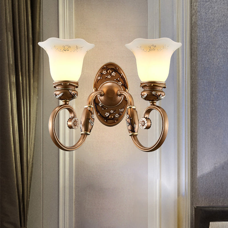 Flower Shade Wall Sconce Lighting Retro Style 1/2-Light Faceted Glass Wall Mount Lamp in Brown Clearhalo 'Wall Lamps & Sconces' 'Wall Lights' Lighting' 1220681