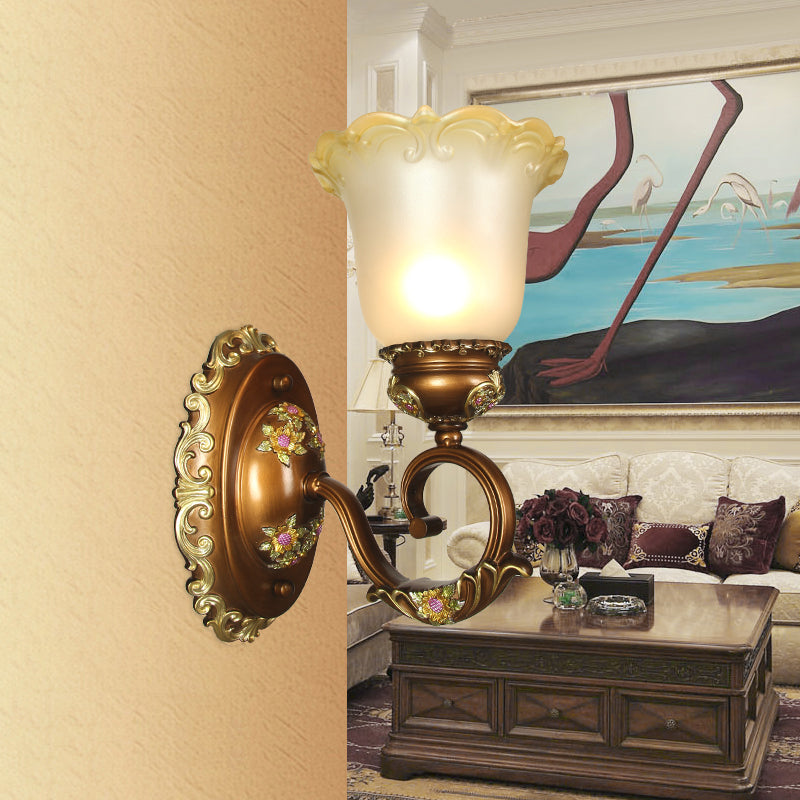 Retro Style Blossom Shaped Wall Lighting Fixture 1/2-Bulb Beveled Crystal Sconce Light in Brown 1.0 Brown Clearhalo 'Wall Lamps & Sconces' 'Wall Lights' Lighting' 1220684