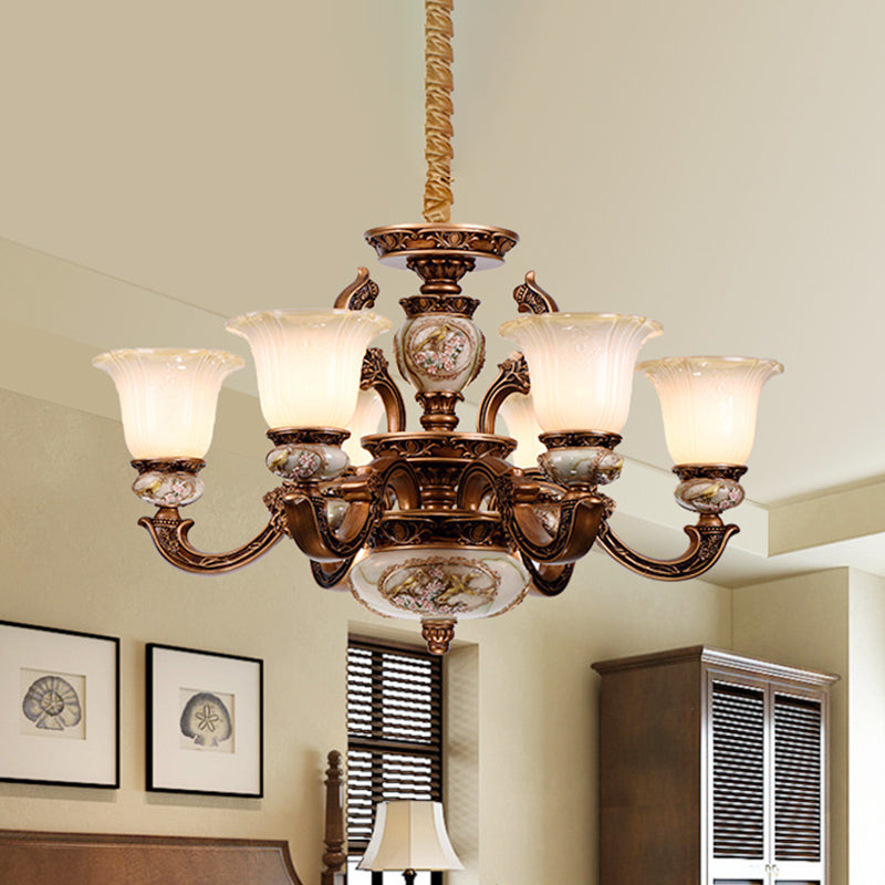 Metal Swooping Arm Ceiling Chandelier Traditional Style 6/8 Lights Guest Room Suspension Light Clearhalo 'Ceiling Lights' 'Chandeliers' Lighting' options 1220855
