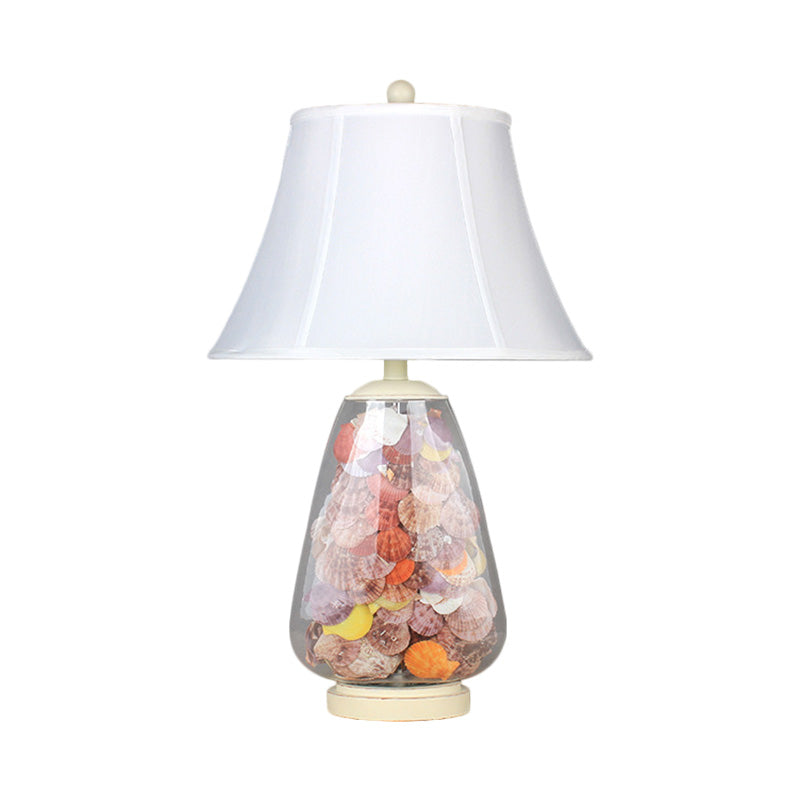 Empire Shade Fabric Nightstand Lamp Antique Style 1 Head Bedroom Table Light in White, 12"/16" Width Clearhalo 'Lamps' 'Table Lamps' Lighting' 1222328