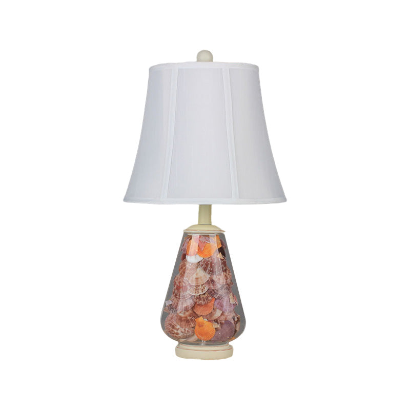 Empire Shade Fabric Nightstand Lamp Antique Style 1 Head Bedroom Table Light in White, 12"/16" Width Clearhalo 'Lamps' 'Table Lamps' Lighting' 1222333