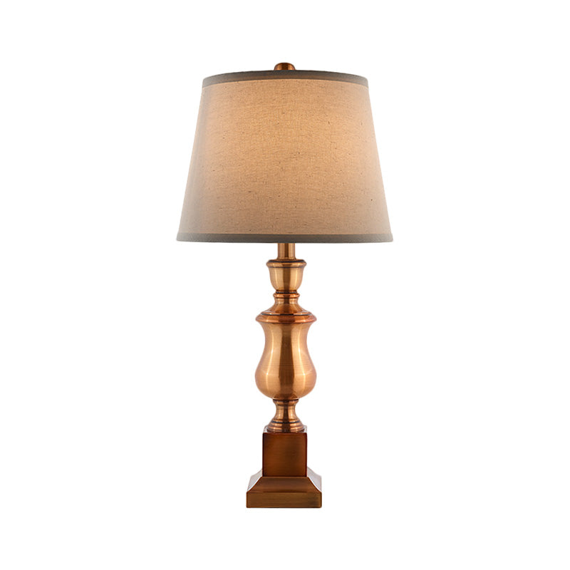 Metallic Baluster Desk Light Vintage Style 1 Head Bedside Table Lamp in Brown with Conical Fabric Shade Clearhalo 'Lamps' 'Table Lamps' Lighting' 1222425