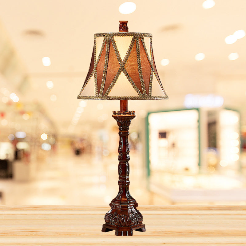 25.5"/27.5" H Retro Empire Shade Desk Light 1 Bulb Fabric Night Table Lamp in Brown for Guest Room Clearhalo 'Lamps' 'Table Lamps' Lighting' 1222439
