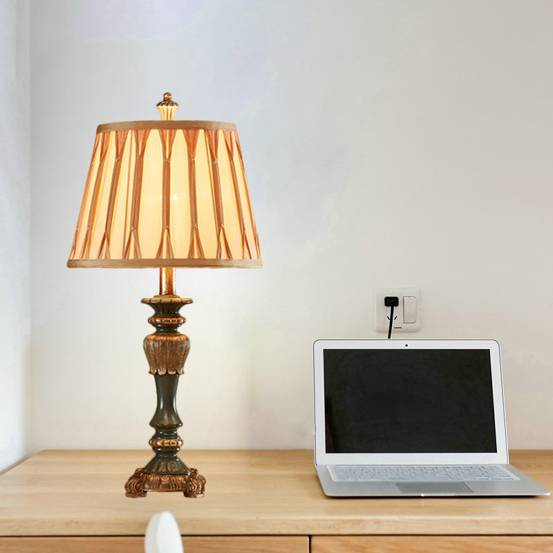 10"/12" Width Tapered Shade Night Stand Lamp Traditional Style Bronze Fabric Table Light with Candlestick Base Clearhalo 'Lamps' 'Table Lamps' Lighting' 1222511
