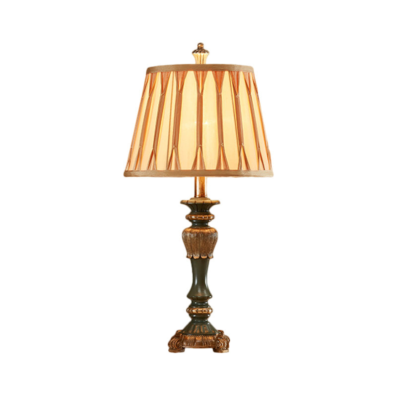 10"/12" Width Tapered Shade Night Stand Lamp Traditional Style Bronze Fabric Table Light with Candlestick Base Clearhalo 'Lamps' 'Table Lamps' Lighting' 1222512