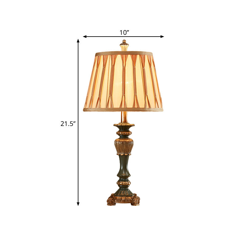 10"/12" Width Tapered Shade Night Stand Lamp Traditional Style Bronze Fabric Table Light with Candlestick Base Clearhalo 'Lamps' 'Table Lamps' Lighting' 1222513