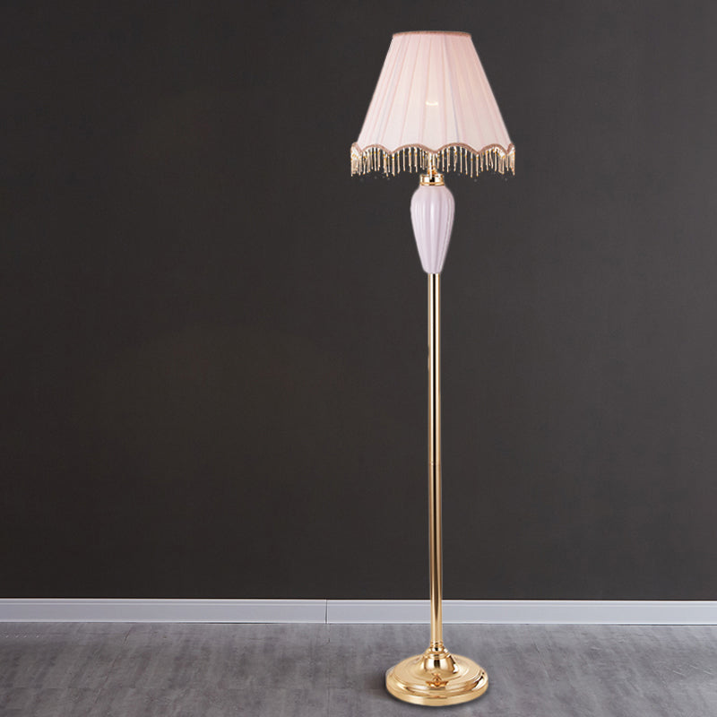 Porcelain Blue/Red Task Floor Lamp Urn-Shaped 1 Head Traditional Style Standing Lamp with Fabric Shade Clearhalo 'Floor Lamps' 'Lamps' Lighting' 1222610