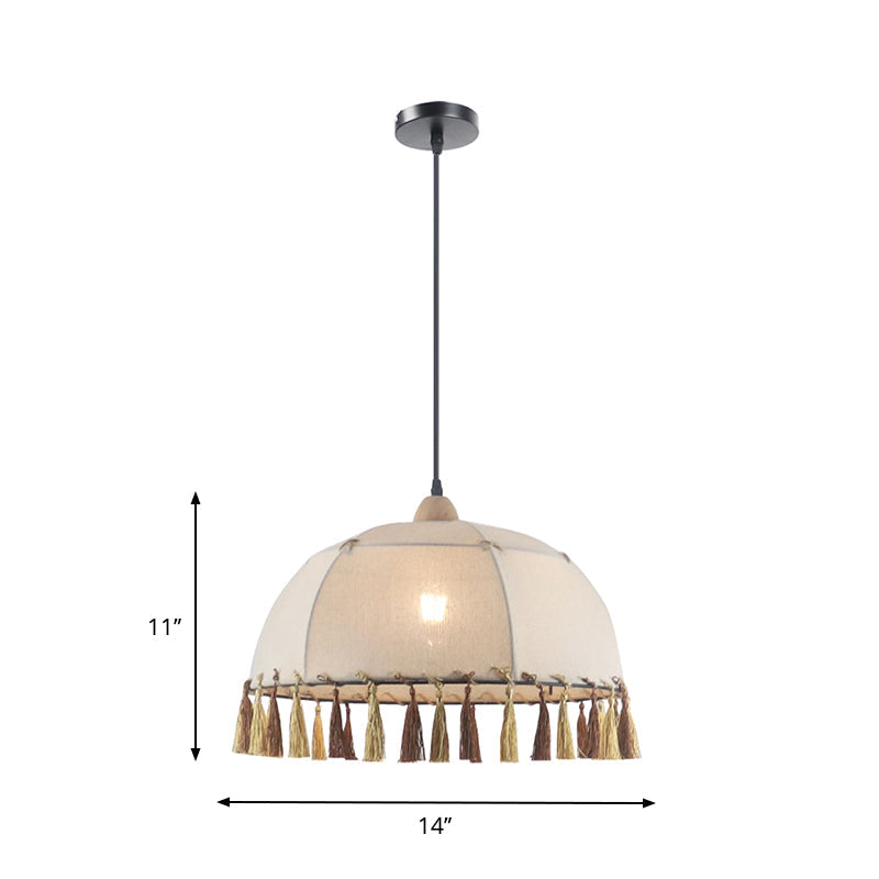 14"/18" Wide 1-Head Pendulum Light Vintage Style Domed Fabric Suspension Light in Flaxen Clearhalo 'Ceiling Lights' 'Pendant Lights' 'Pendants' Lighting' 1223351