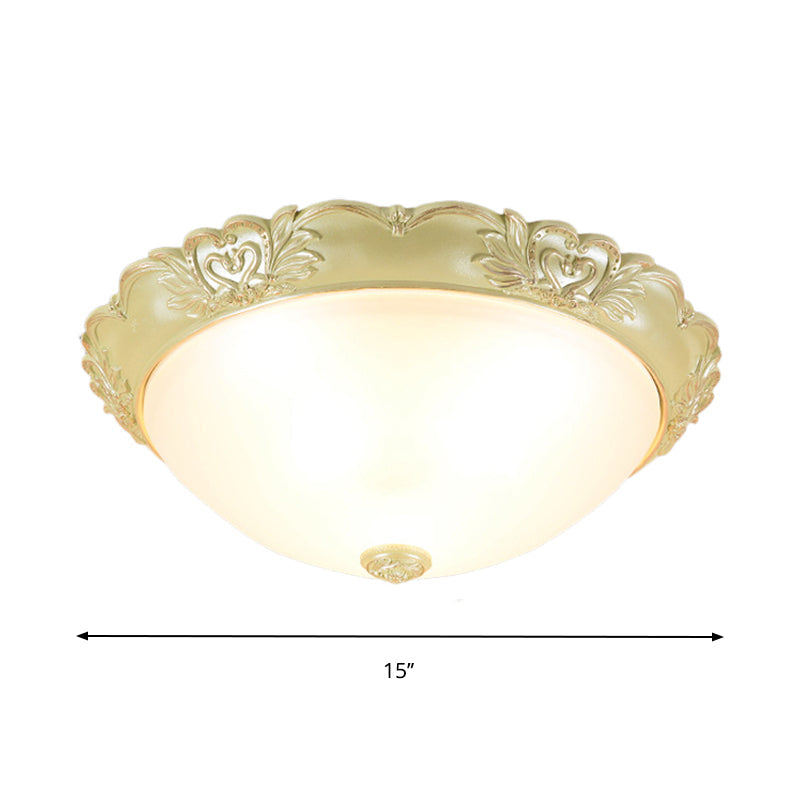 Beige 1 Bulb Flush Mount Recessed Lighting Retro Cream Glass Domed Light Fixture, 12"/15"/19" Width Clearhalo 'Ceiling Lights' 'Close To Ceiling Lights' 'Close to ceiling' 'Flush mount' Lighting' 1223714