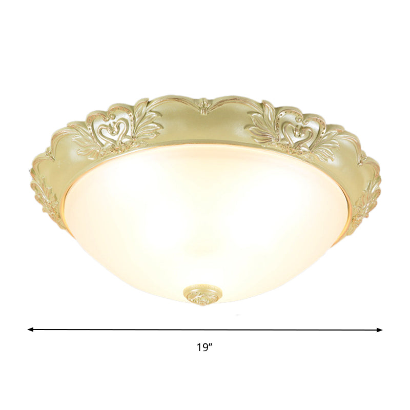 Beige 1 Bulb Flush Mount Recessed Lighting Retro Cream Glass Domed Light Fixture, 12"/15"/19" Width Clearhalo 'Ceiling Lights' 'Close To Ceiling Lights' 'Close to ceiling' 'Flush mount' Lighting' 1223715