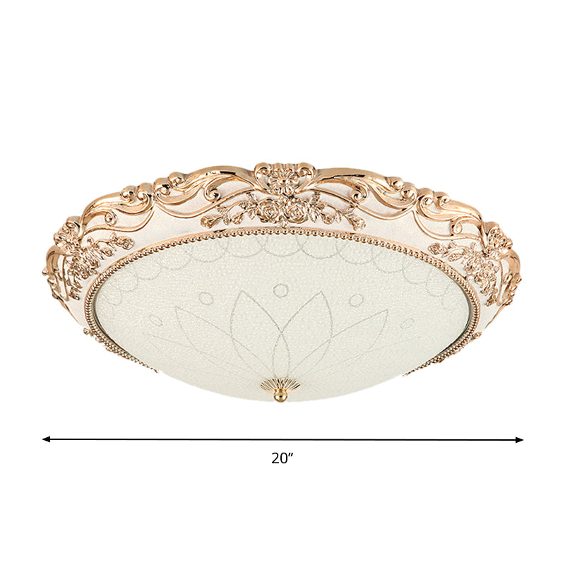 14"/16"/20" Wide LED Flush Mount Light with Domed Shade Opaque Glass Vintage Living Room Light Fixture in Gold, Warm/White Light Clearhalo 'Ceiling Lights' 'Close To Ceiling Lights' 'Close to ceiling' 'Flush mount' Lighting' 1223809