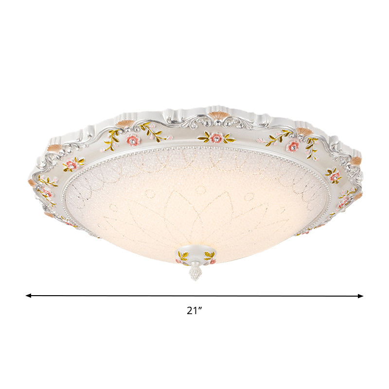 14"/16.5"/21" Wide LED Domed Flushmount Vintage Style White Opaline Glass Close to Ceiling Lamp, Warm/White Light Clearhalo 'Ceiling Lights' 'Close To Ceiling Lights' 'Close to ceiling' 'Flush mount' Lighting' 1223830