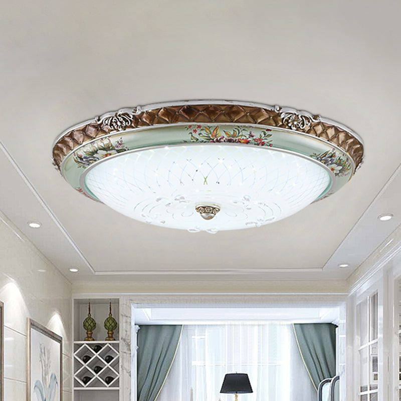 13"/16"/19.5" W Blue-Brown LED Lighting Fixture Traditional Style Cream Glass Domed Design Flush Mount Light, Warm/White Light Blue-Brown Clearhalo 'Ceiling Lights' 'Close To Ceiling Lights' 'Close to ceiling' 'Flush mount' Lighting' 1223953
