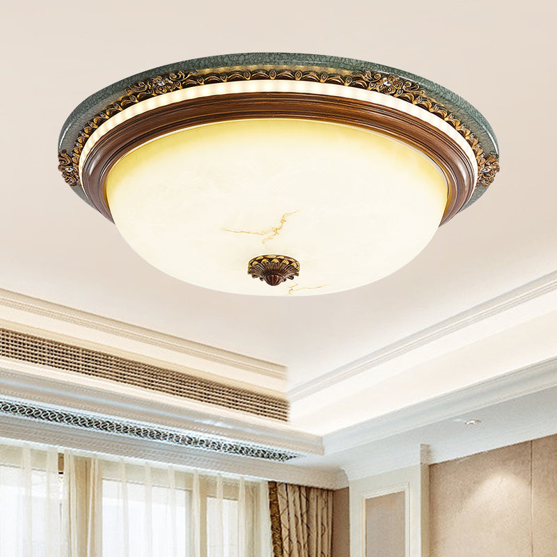 Vintage Style Domed Flush Mount Lamp Opaline Glass LED Close to Ceiling Light in Brown, 14"/16"/20" Width Brown Clearhalo 'Ceiling Lights' 'Close To Ceiling Lights' 'Close to ceiling' 'Flush mount' Lighting' 1223973