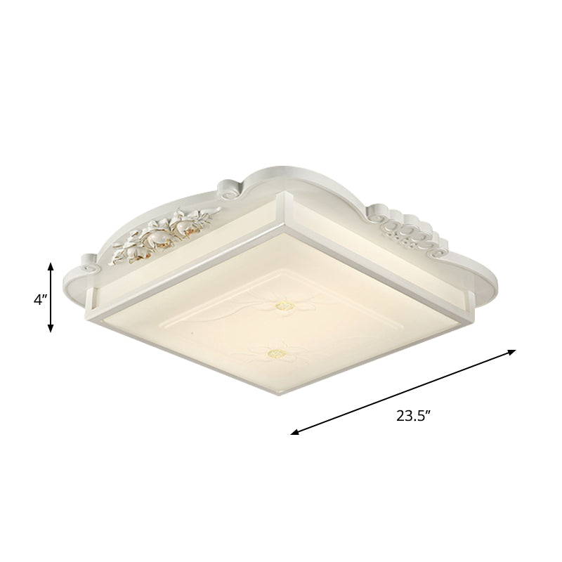 LED Square Lighting Fixture Vintage White Opaline Glass Flush Mount Light for Living Room Clearhalo 'Ceiling Lights' 'Close To Ceiling Lights' 'Close to ceiling' 'Flush mount' Lighting' 1223986