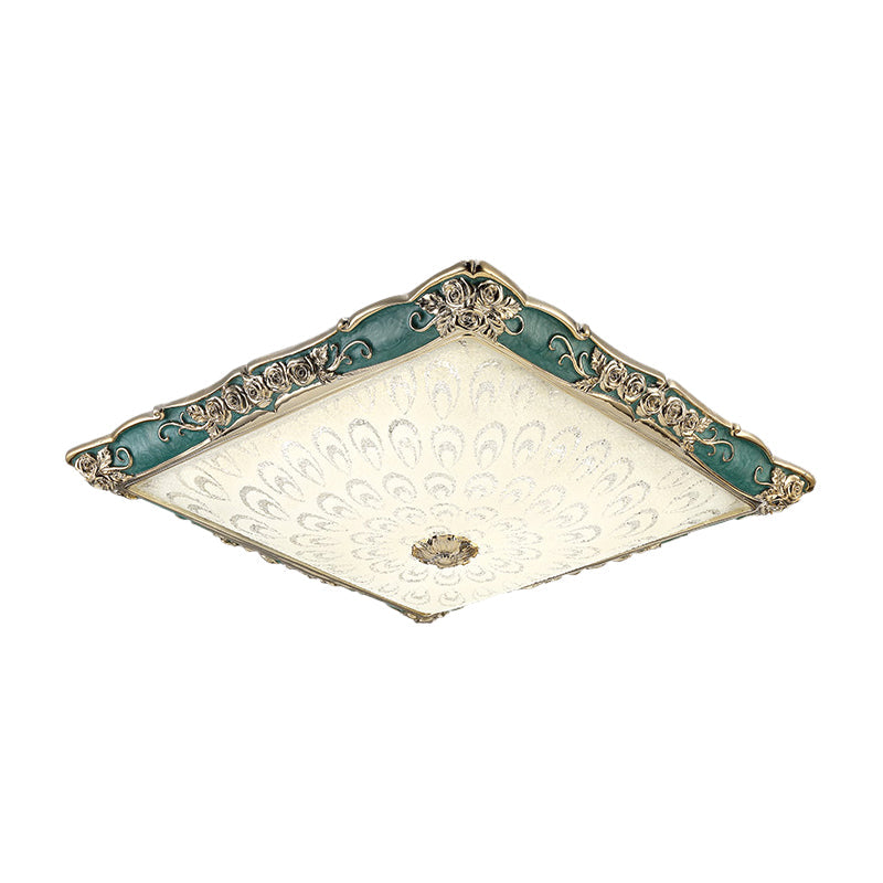 Pink/Green Square Shaped Flush Mount Light Antique Opaque Glass LED Bedroom Close to Ceiling Lamp Clearhalo 'Ceiling Lights' 'Close To Ceiling Lights' 'Close to ceiling' 'Flush mount' Lighting' 1223989
