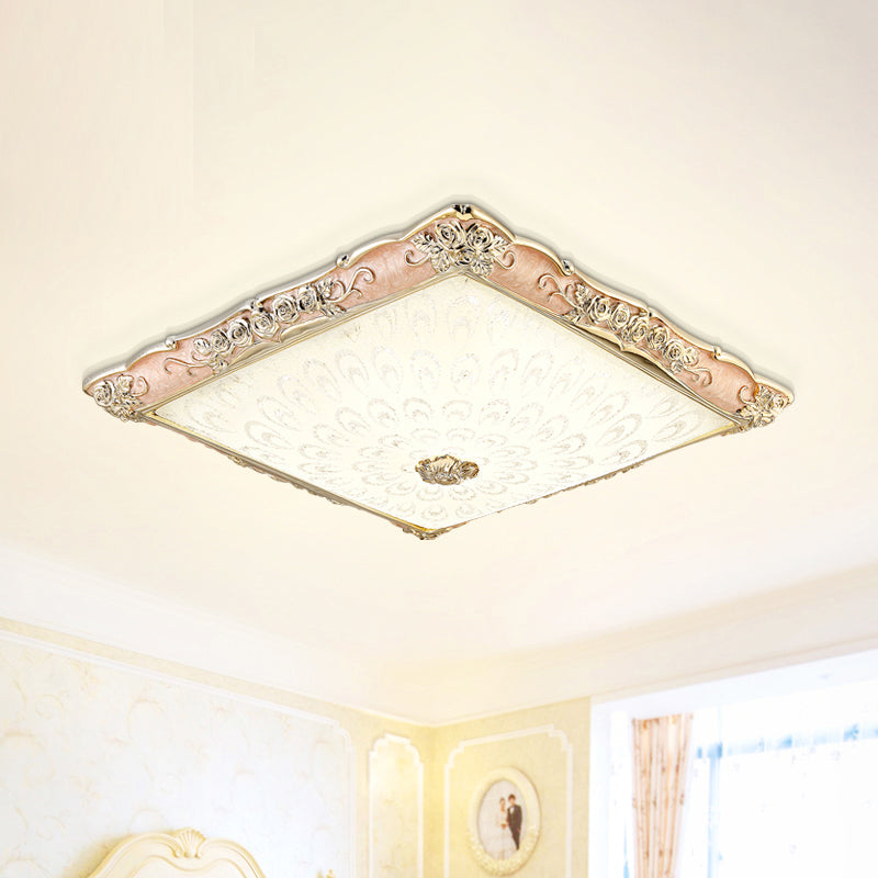Pink/Green Square Shaped Flush Mount Light Antique Opaque Glass LED Bedroom Close to Ceiling Lamp Clearhalo 'Ceiling Lights' 'Close To Ceiling Lights' 'Close to ceiling' 'Flush mount' Lighting' 1223993