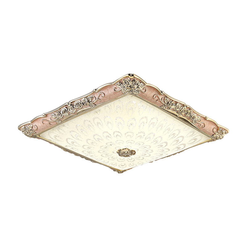 Pink/Green Square Shaped Flush Mount Light Antique Opaque Glass LED Bedroom Close to Ceiling Lamp Clearhalo 'Ceiling Lights' 'Close To Ceiling Lights' 'Close to ceiling' 'Flush mount' Lighting' 1223994