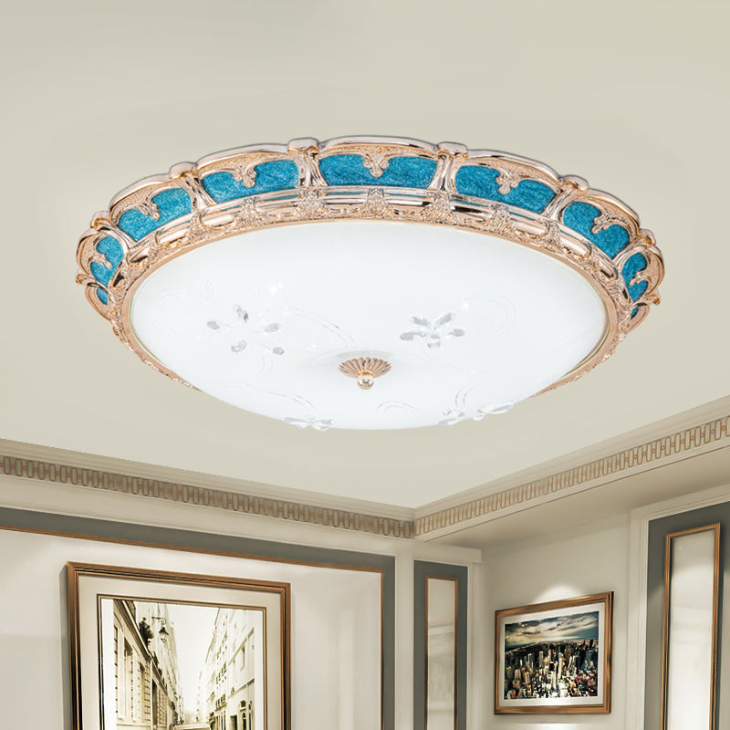 Opal Glass Domed Flush Light Fixture Countryside 13"/16"/19.5" W LED Bedroom Flush Mounted Lamp in Blue, Warm/White Light Blue Clearhalo 'Ceiling Lights' 'Close To Ceiling Lights' 'Close to ceiling' 'Flush mount' Lighting' 1224019