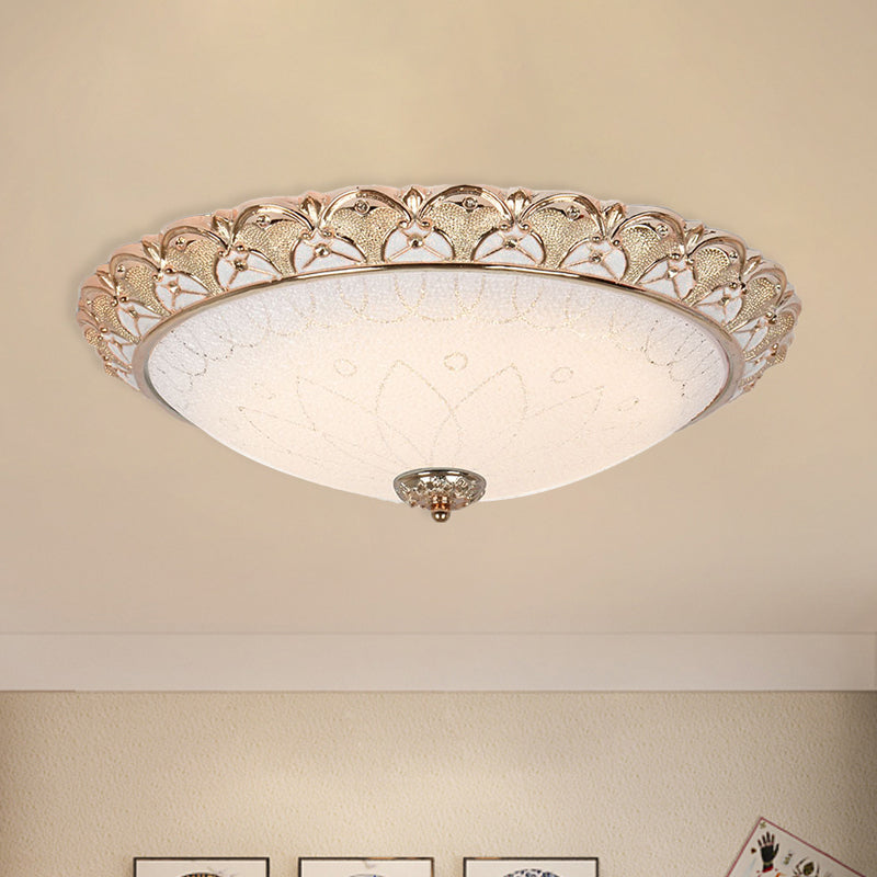 14"/16"/20" W Farmhouse Dome Flush Light Fixture Cream Glass LED Flush Mount Ceiling Lamp in Gold, Warm/White Light Clearhalo 'Ceiling Lights' 'Close To Ceiling Lights' 'Close to ceiling' 'Flush mount' Lighting' 1224135