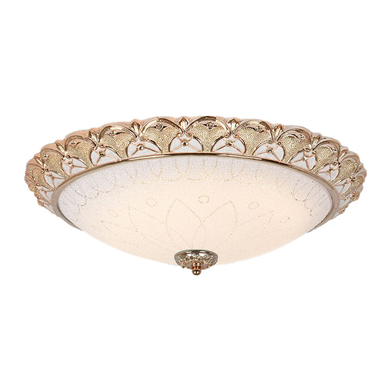 14"/16"/20" W Farmhouse Dome Flush Light Fixture Cream Glass LED Flush Mount Ceiling Lamp in Gold, Warm/White Light Clearhalo 'Ceiling Lights' 'Close To Ceiling Lights' 'Close to ceiling' 'Flush mount' Lighting' 1224136
