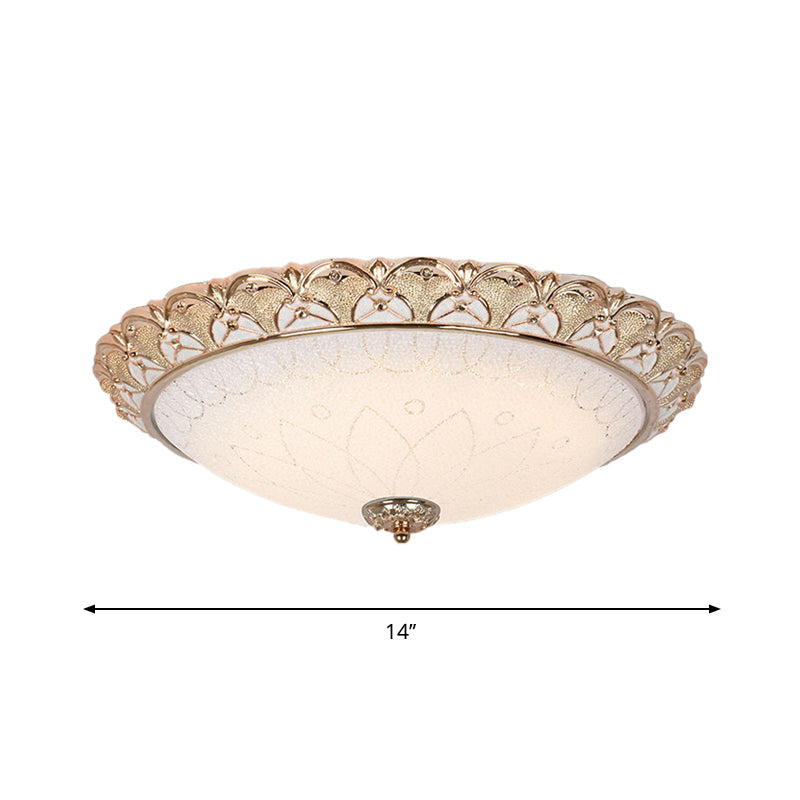 14"/16"/20" W Farmhouse Dome Flush Light Fixture Cream Glass LED Flush Mount Ceiling Lamp in Gold, Warm/White Light Clearhalo 'Ceiling Lights' 'Close To Ceiling Lights' 'Close to ceiling' 'Flush mount' Lighting' 1224137