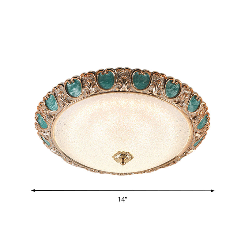 Blue Domed Ceiling Mounted Light Country Cream Glass LED Bedroom Flush Lighting Fixture in Warm/White Light, 14"/16"/19.5" W Clearhalo 'Ceiling Lights' 'Close To Ceiling Lights' 'Close to ceiling' 'Flush mount' Lighting' 1224229