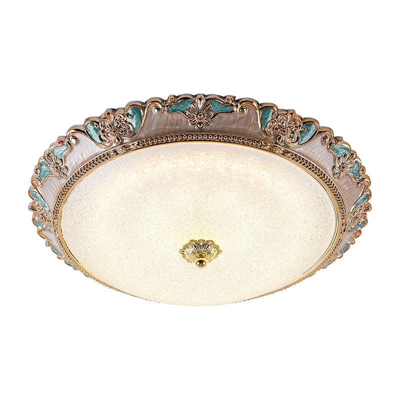 14"/16"/19.5" W Farmhouse Dome Shade Flushmount Lamp Frosted Glass LED Ceiling Flush Mount in Gold and Brown, Warm/White Light Clearhalo 'Ceiling Lights' 'Close To Ceiling Lights' 'Close to ceiling' 'Flush mount' Lighting' 1224234