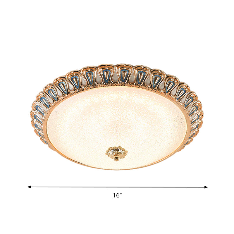 Gold LED Flush Mounted Light Farmhouse Cream Glass Dome Shade Flush Lamp in Warm/White Light for Bedroom, 14"/16"/19.5" Wide Clearhalo 'Ceiling Lights' 'Close To Ceiling Lights' 'Close to ceiling' 'Flush mount' Lighting' 1224271