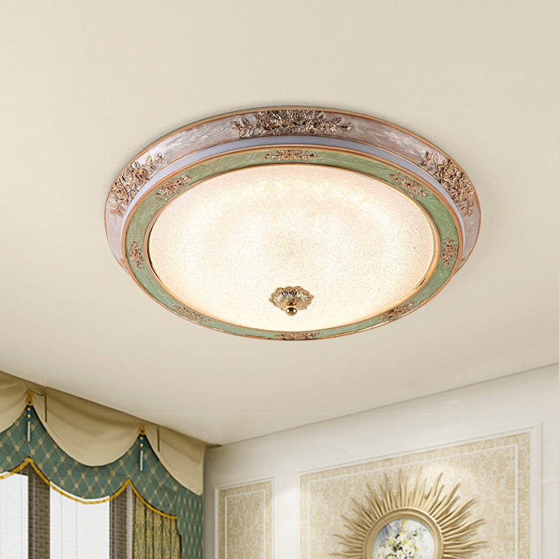 Seeded Glass Green Flush Lamp Fixture Domed LED Traditional Flush Mount Lighting in Warm/White Light, 14"/16"/19.5" W Green Clearhalo 'Ceiling Lights' 'Close To Ceiling Lights' 'Close to ceiling' 'Flush mount' Lighting' 1224277