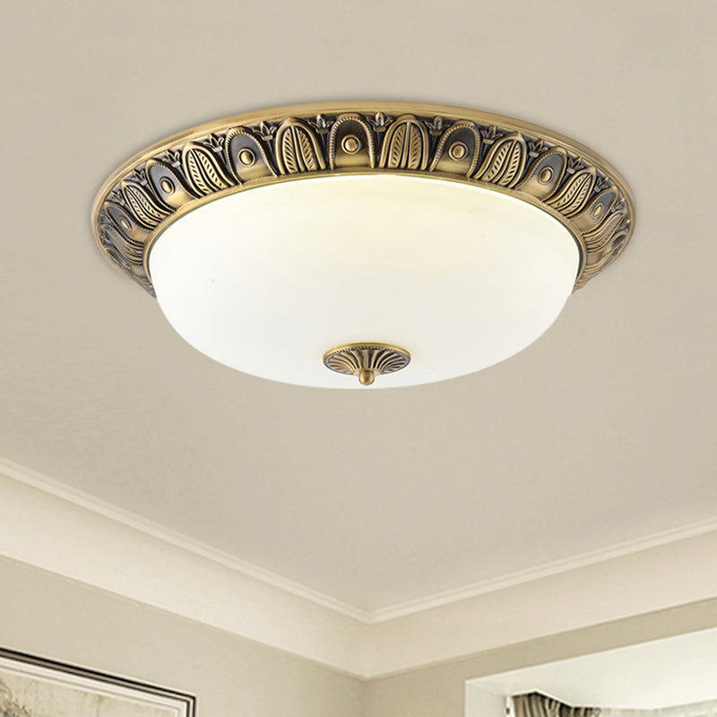12"/16"/19.5" Wide LED Dome Ceiling Lamp Fixture Antiqued Brass Finish Opal Glass Flushmount Lighting Clearhalo 'Ceiling Lights' 'Close To Ceiling Lights' 'Close to ceiling' 'Flush mount' Lighting' 1224314