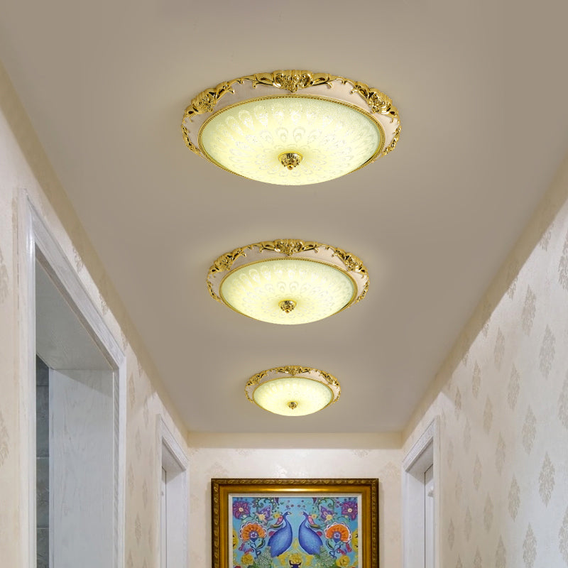 12"/16"/23.5" W Antique Domed Flushmount Opal Glass LED Ceiling Lamp in Gold for Bedroom Clearhalo 'Ceiling Lights' 'Close To Ceiling Lights' 'Close to ceiling' 'Flush mount' Lighting' 1224469