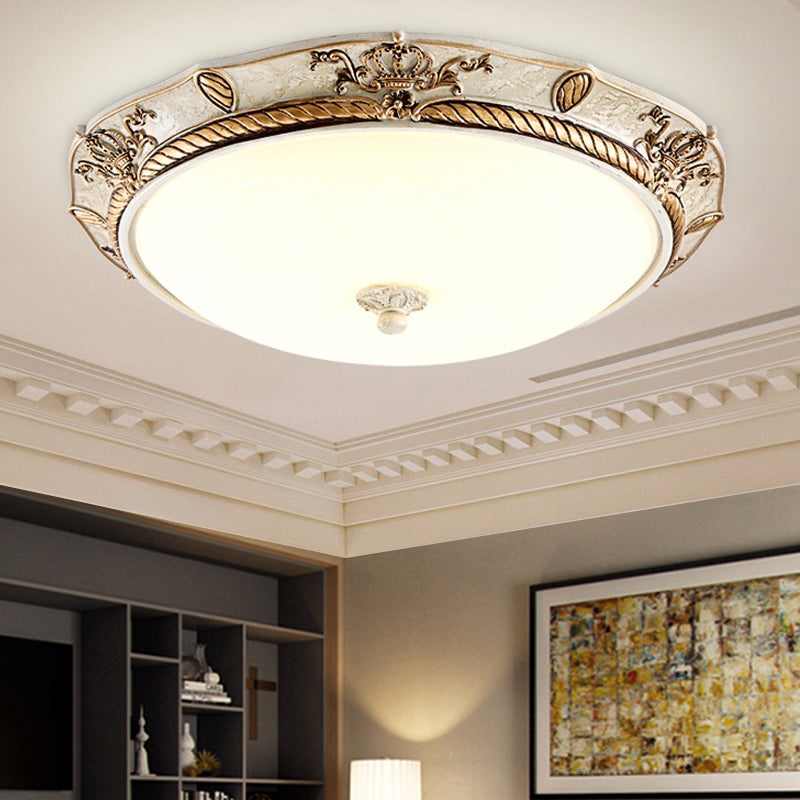 16"/19.5 W Milky Glass White-Gold Flush Light Dome Shaped LED Vintage Ceiling Mount Light Fixture for Dining Room, White/Warm Light Clearhalo 'Ceiling Lights' 'Close To Ceiling Lights' 'Close to ceiling' 'Flush mount' Lighting' 1224476