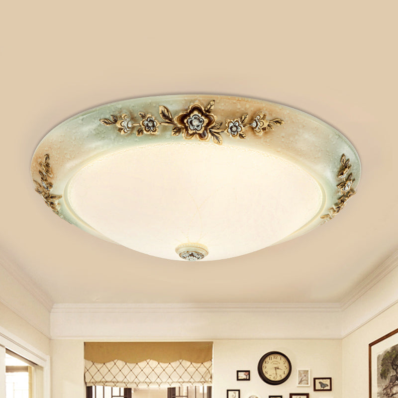 13"/16"/19.5" W Dome Milky Glass Flush Mount Traditional Style LED Corridor Ceiling Light Fixture in White-Brown, Warm/White Light White-Brown Clearhalo 'Ceiling Lights' 'Close To Ceiling Lights' 'Close to ceiling' 'Flush mount' Lighting' 1224484