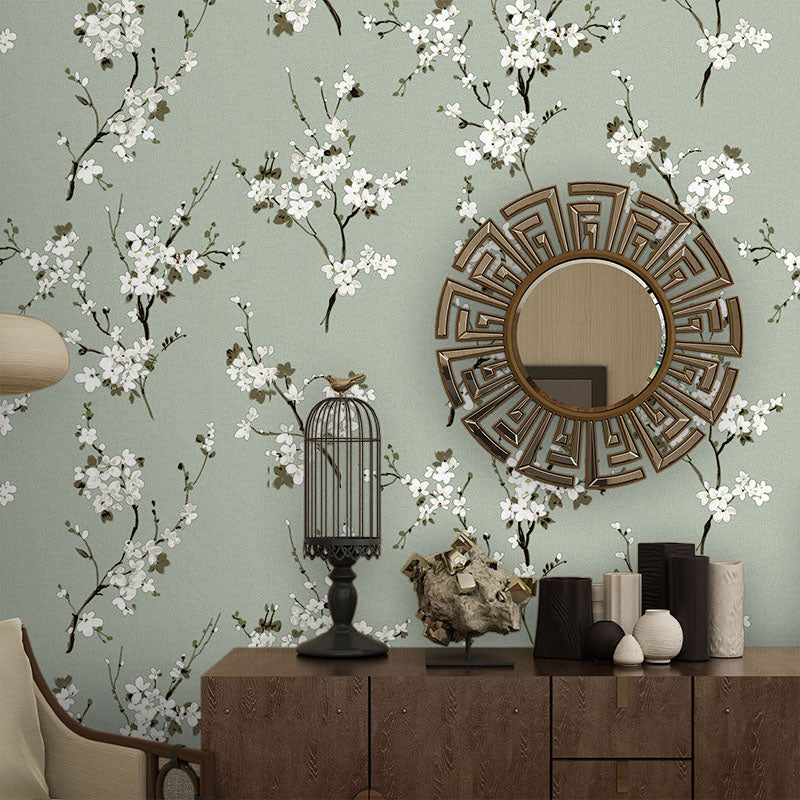 Soft Color Countryside Wallpaper 33' x 20.5" Floweret Printed Wall Art for Living Room Light Green Clearhalo 'Country wall decor' 'Rustic' 'Wallpaper' Wall Decor' 1224752