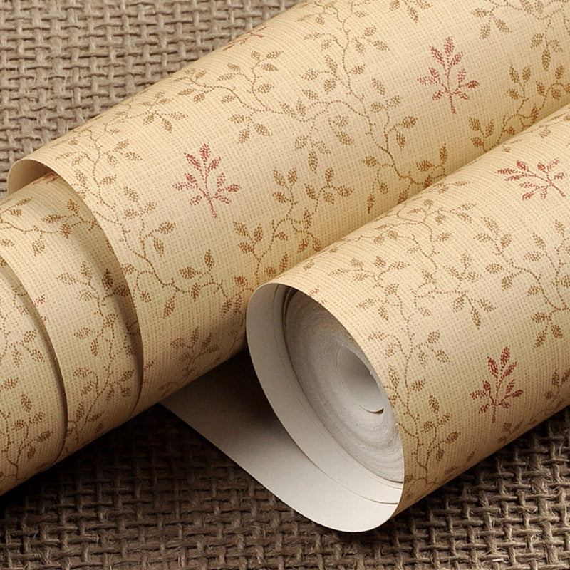 Yellow Rustic Wallpaper 33' L x 20.5" W Leaves Patterned Wall Decor for Bedroom, Paper Made Clearhalo 'Country wall decor' 'Rustic' 'Wallpaper' Wall Decor' 1224840