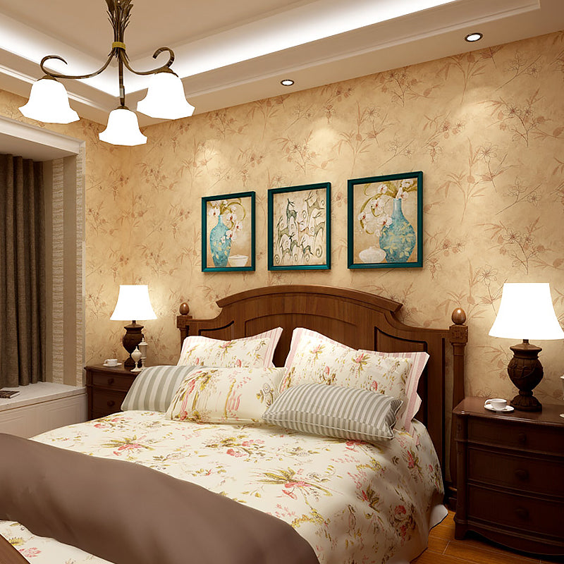 Countryside Flower Wallpaper Roll for Accent Wall 33' x 20.5" Wall Art in Light Khaki Clearhalo 'Country wall decor' 'Rustic' 'Wallpaper' Wall Decor' 1224854