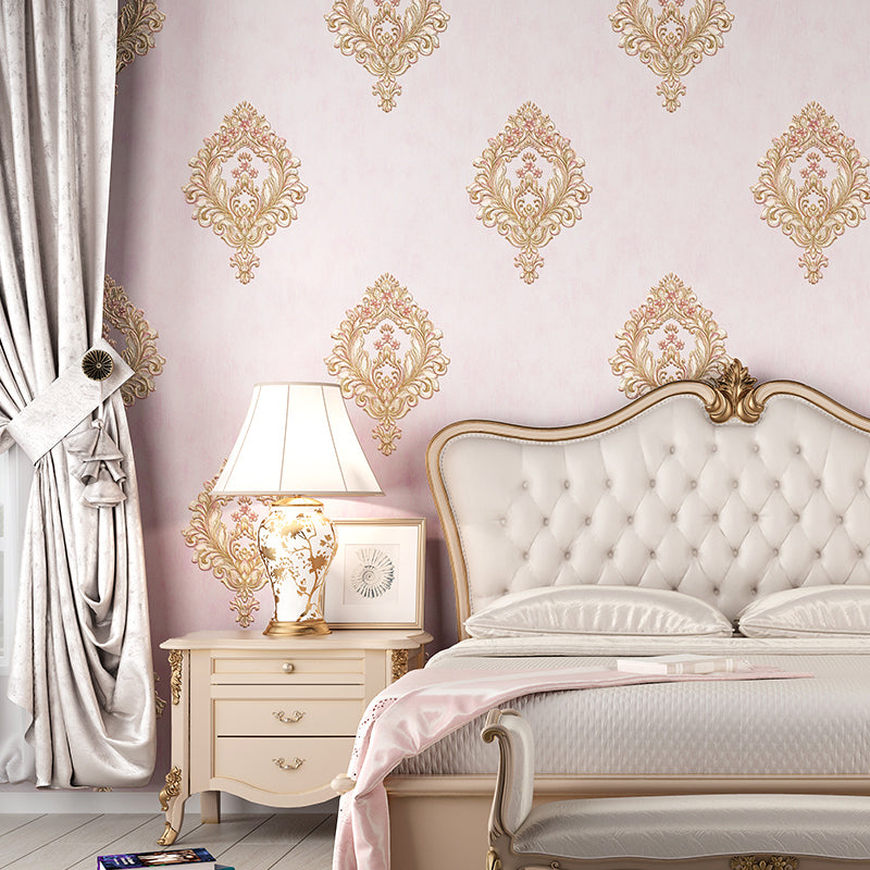 Washable Medallion Wallpaper 3D Embossed Fabric Retro Style Wall Covering for Bedroom Light Pink Clearhalo 'Vintage wall decor' 'Vintage' 'Wallpaper' Wall Decor' 1225025