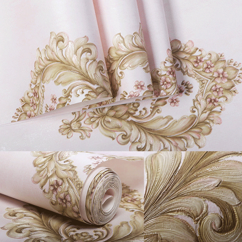 Washable Medallion Wallpaper 3D Embossed Fabric Retro Style Wall Covering for Bedroom Clearhalo 'Vintage wall decor' 'Vintage' 'Wallpaper' Wall Decor' 1225026