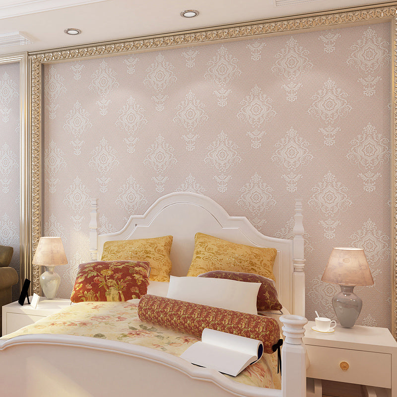 Glam Medallion Wallpaper Roll in Light-Color Water Resistant Wall Covering for Bedroom Pink Clearhalo 'Wall Decor' 'Wallpaper' 1225317