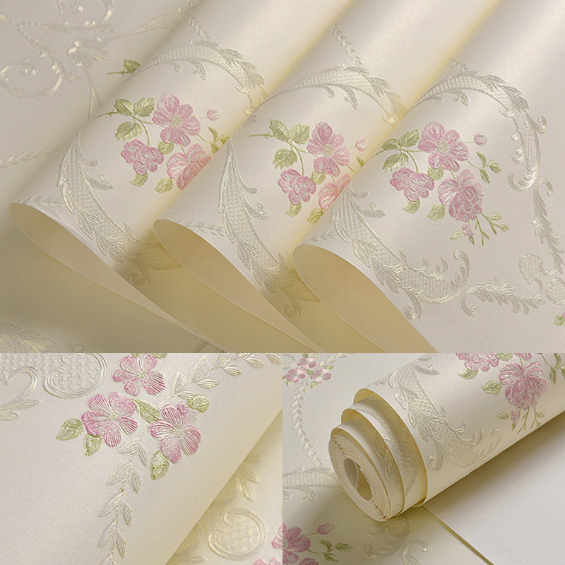 54.2-sq ft Embroidered Flower Wallpaper Soft-Color Non-Woven Wall Decor with Moisture Resistant Design Clearhalo 'Country wall decor' 'Rustic' 'Wallpaper' Wall Decor' 1225554
